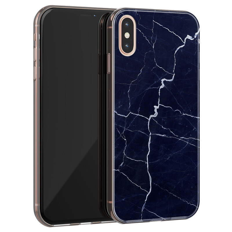 Leuke Telefoonhoesjes iPhone X/XS siliconen hoesje - Marmer navy blauw