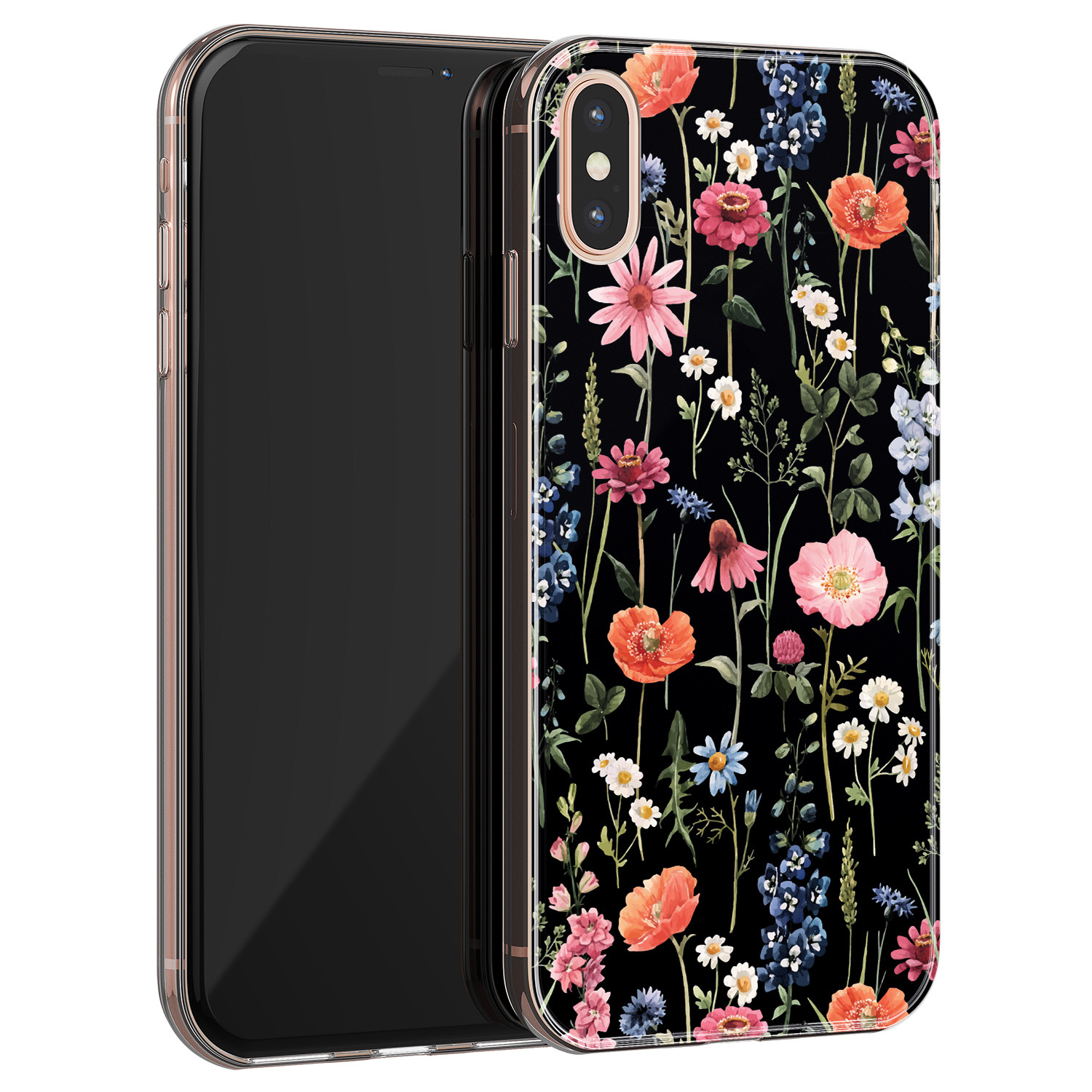 Leuke Telefoonhoesjes iPhone X/XS siliconen hoesje - Dark flowers