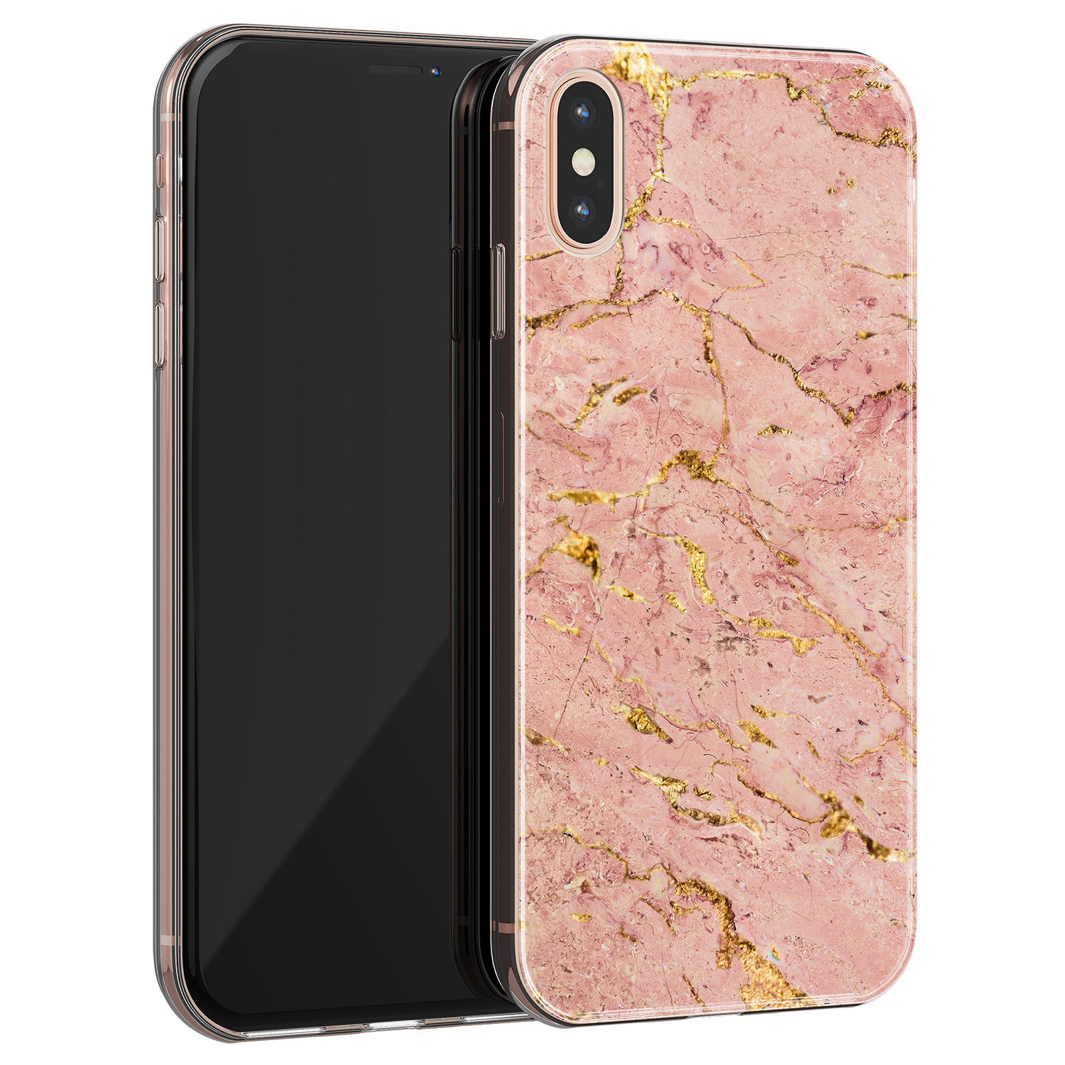 Leuke Telefoonhoesjes iPhone X/XS siliconen hoesje - Marmer roze goud