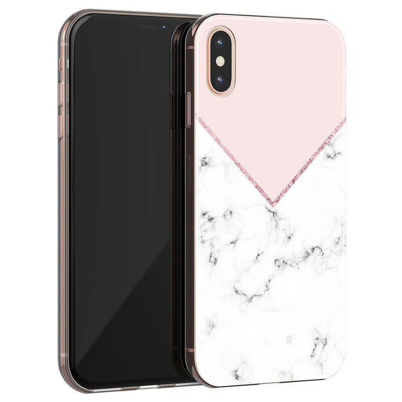 Leuke Telefoonhoesjes iPhone X/XS siliconen hoesje - Marmer roze grijs