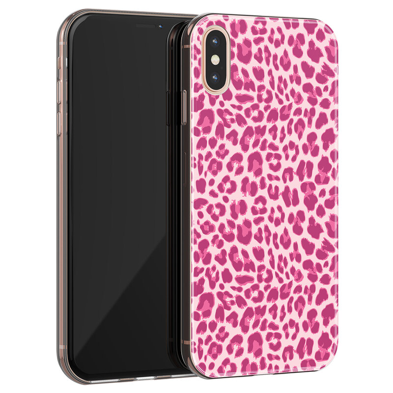 Leuke Telefoonhoesjes iPhone X/XS siliconen hoesje - Luipaard roze