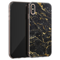 Leuke Telefoonhoesjes iPhone X/XS siliconen hoesje - Marmer zwart goud