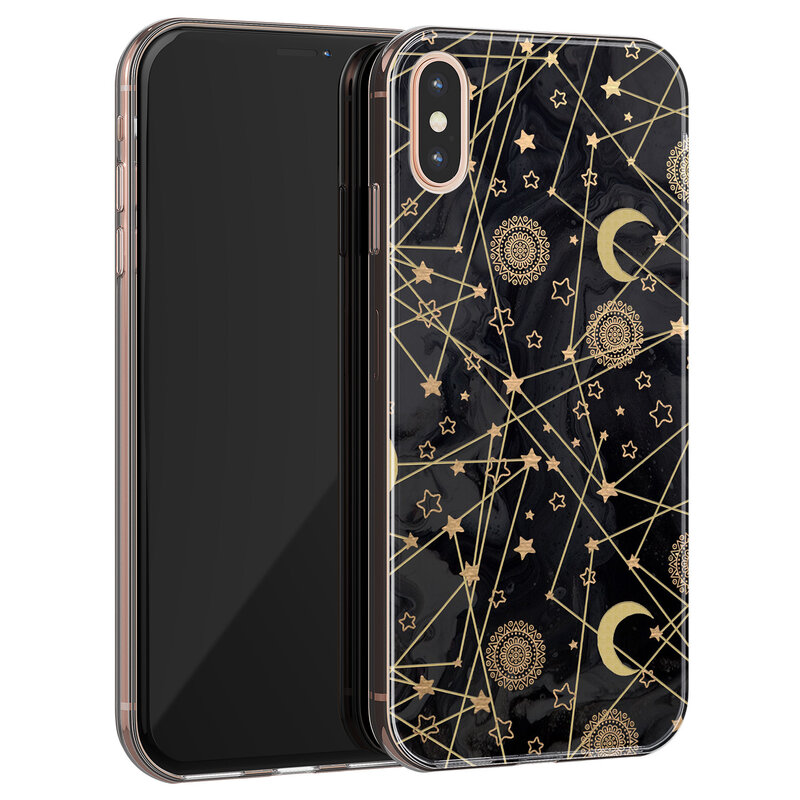 Leuke Telefoonhoesjes iPhone X/XS siliconen hoesje - Sun, moon, stars