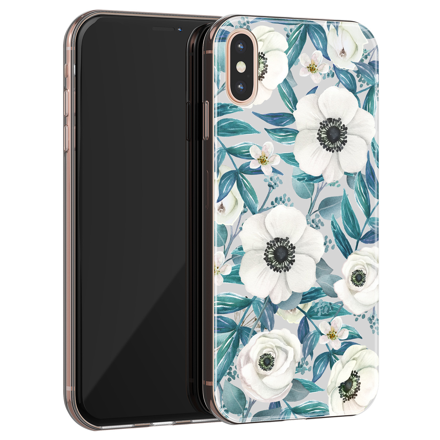 Leuke Telefoonhoesjes iPhone X/XS siliconen hoesje - Witte bloemen