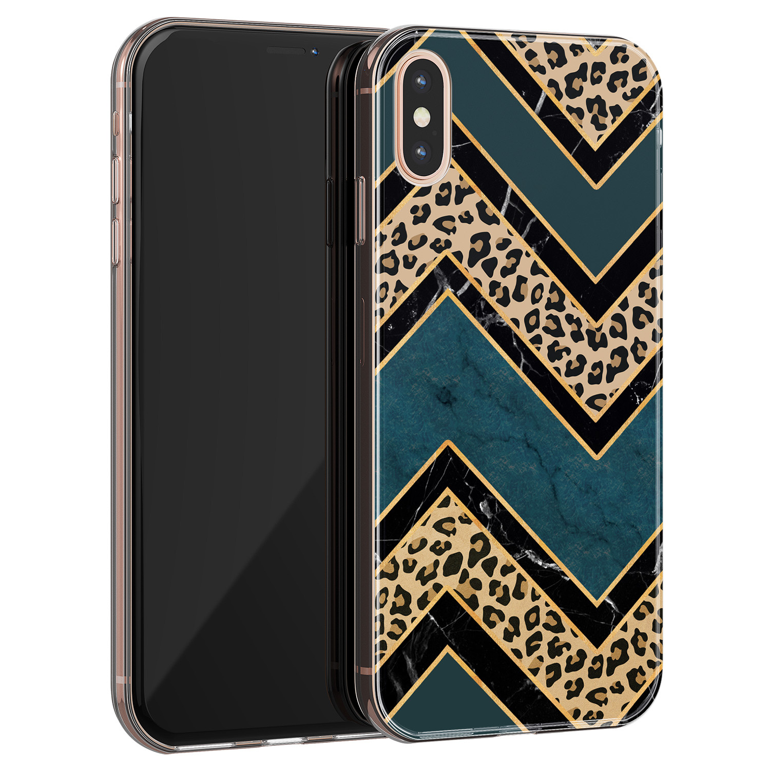 Leuke Telefoonhoesjes iPhone XS Max siliconen hoesje - Luipaard zigzag