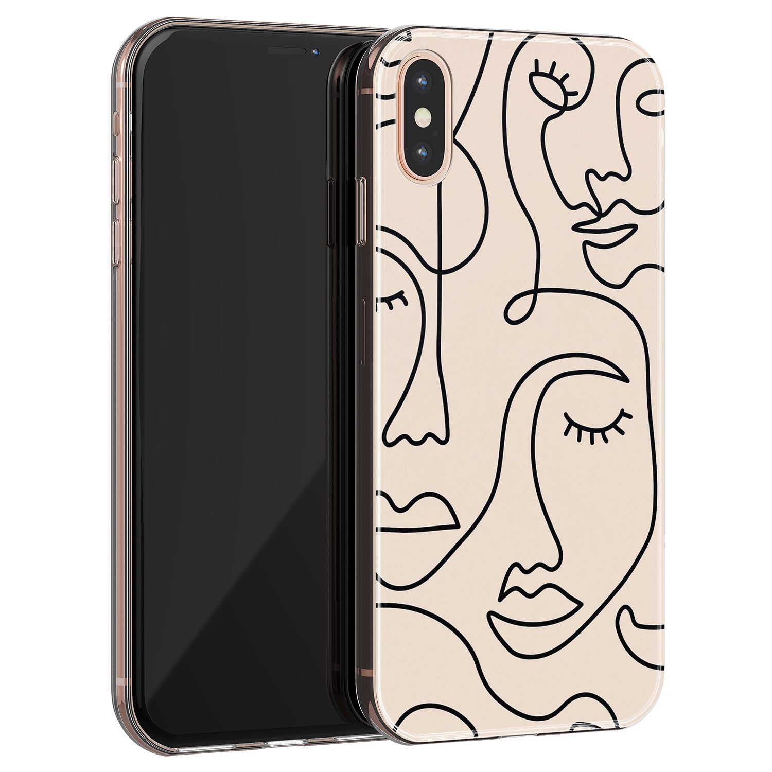 Leuke Telefoonhoesjes iPhone XS Max siliconen hoesje - Abstract gezicht lijnen