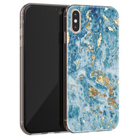 Leuke Telefoonhoesjes iPhone XS Max siliconen hoesje - Goud blauw marmer