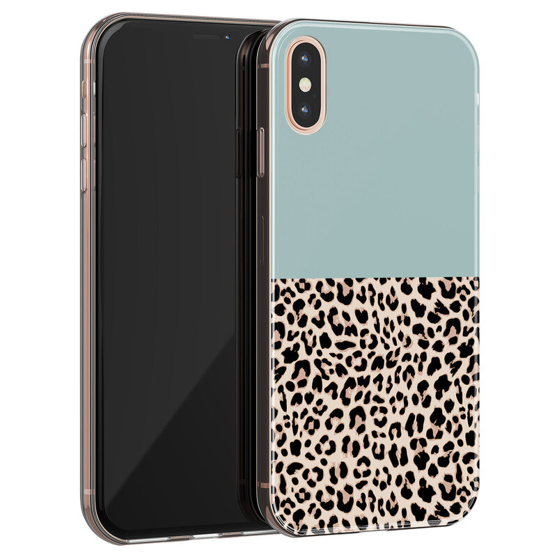 Leuke Telefoonhoesjes iPhone XS Max siliconen hoesje - Luipaard mint