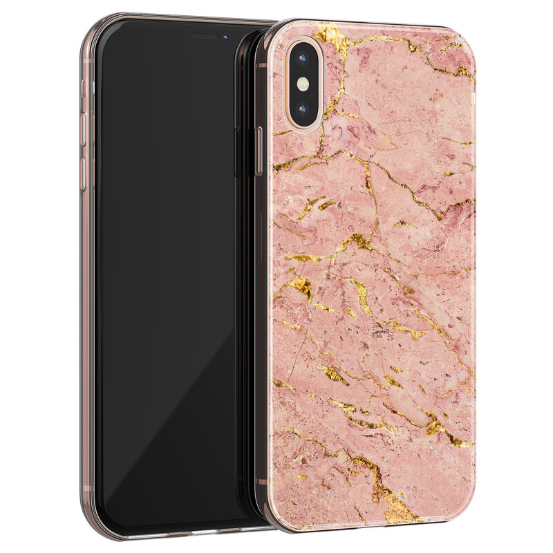 Leuke Telefoonhoesjes iPhone XS Max siliconen hoesje - Marmer roze goud