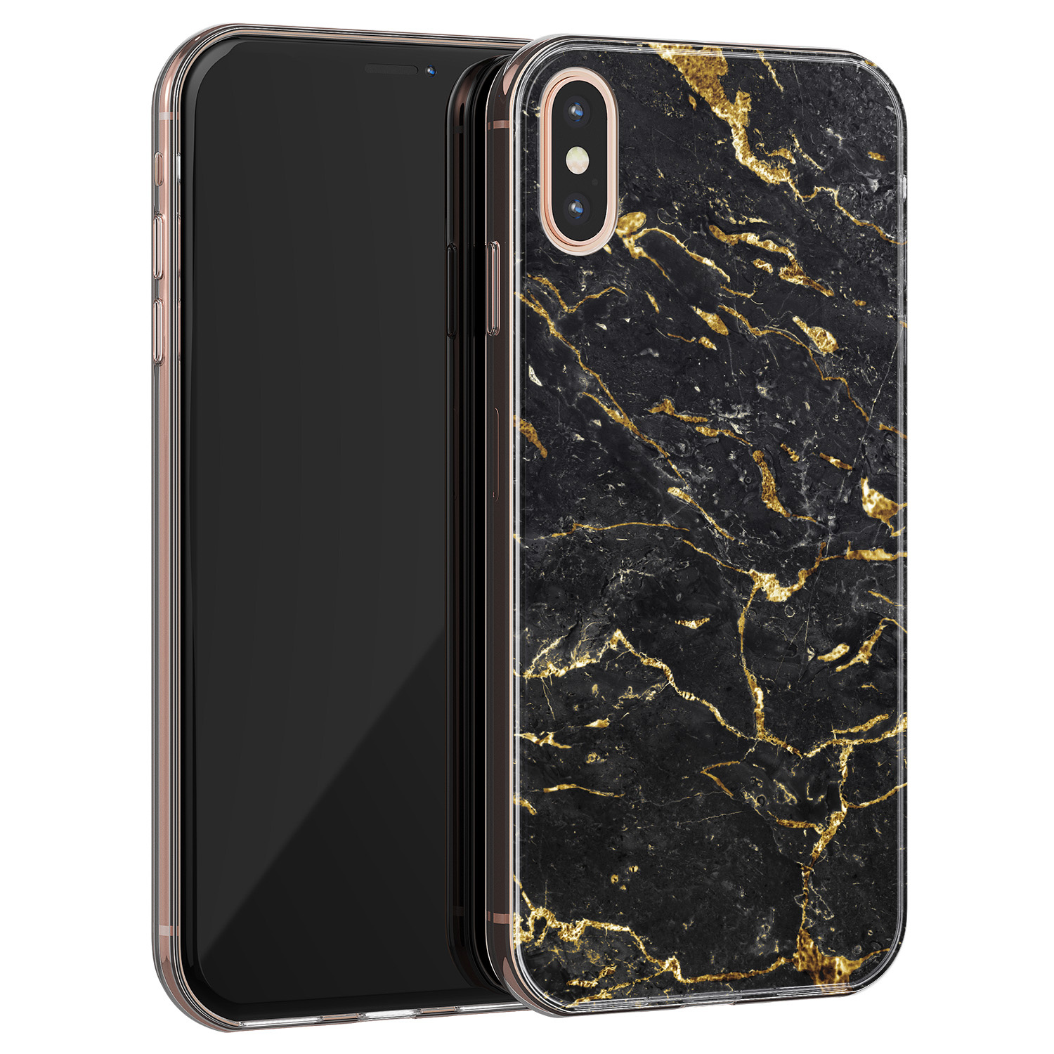 Leuke Telefoonhoesjes iPhone XS Max siliconen hoesje - Marmer zwart goud