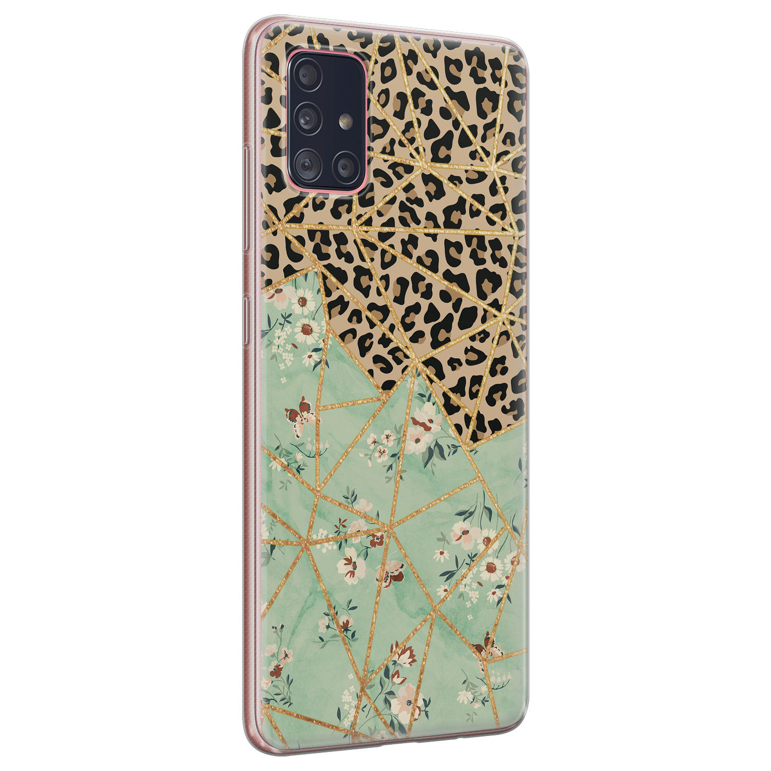 Leuke Telefoonhoesjes Samsung Galaxy A51 siliconen hoesje - Luipaard flower print