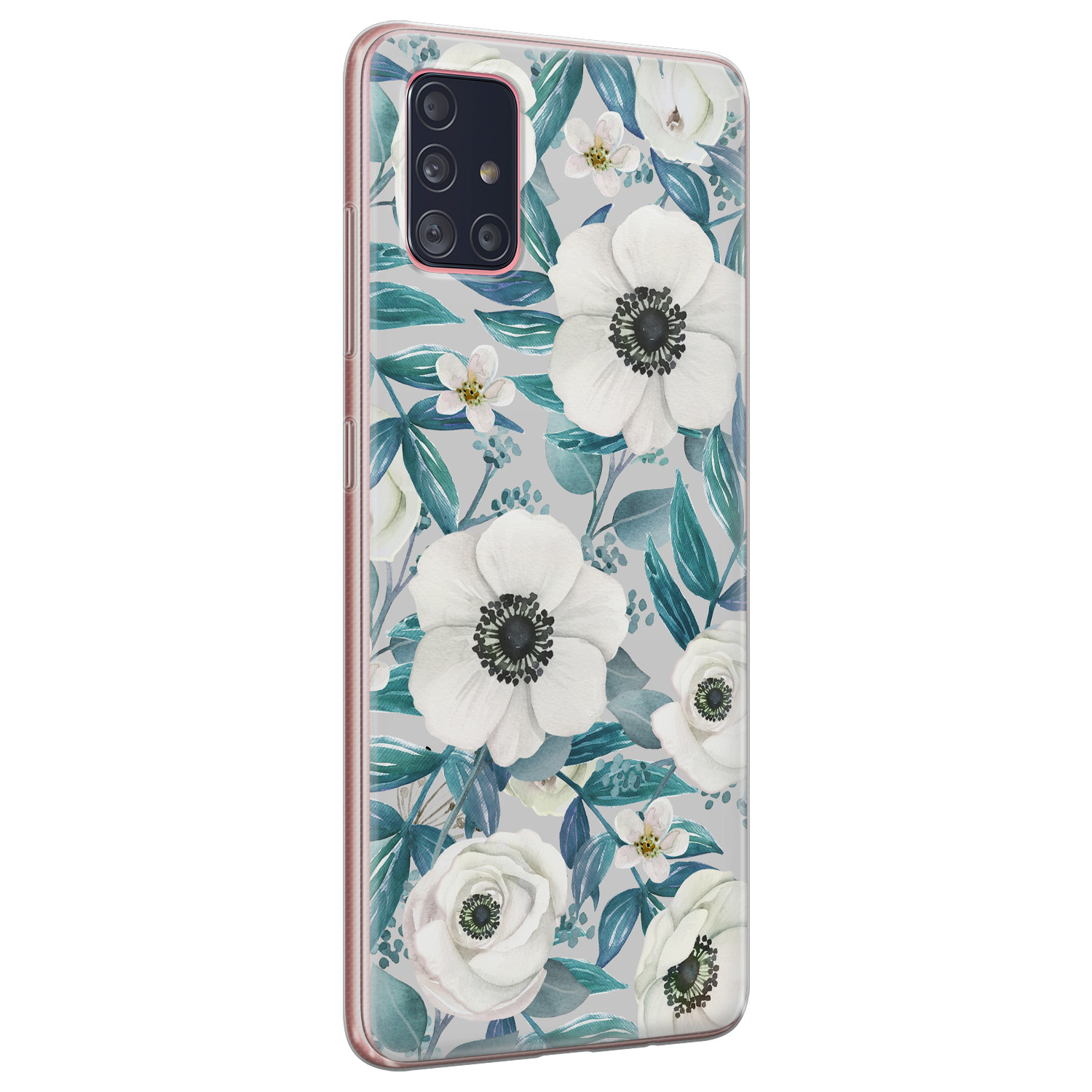 Leuke Telefoonhoesjes Samsung Galaxy A51 siliconen hoesje - Witte bloemen