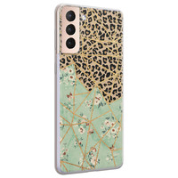 Leuke Telefoonhoesjes Samsung Galaxy S21 siliconen hoesje - Luipaard flower print