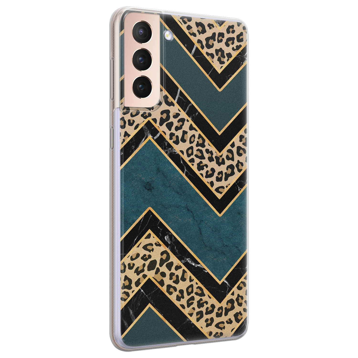 Leuke Telefoonhoesjes Samsung Galaxy S21 siliconen hoesje - Luipaard zigzag