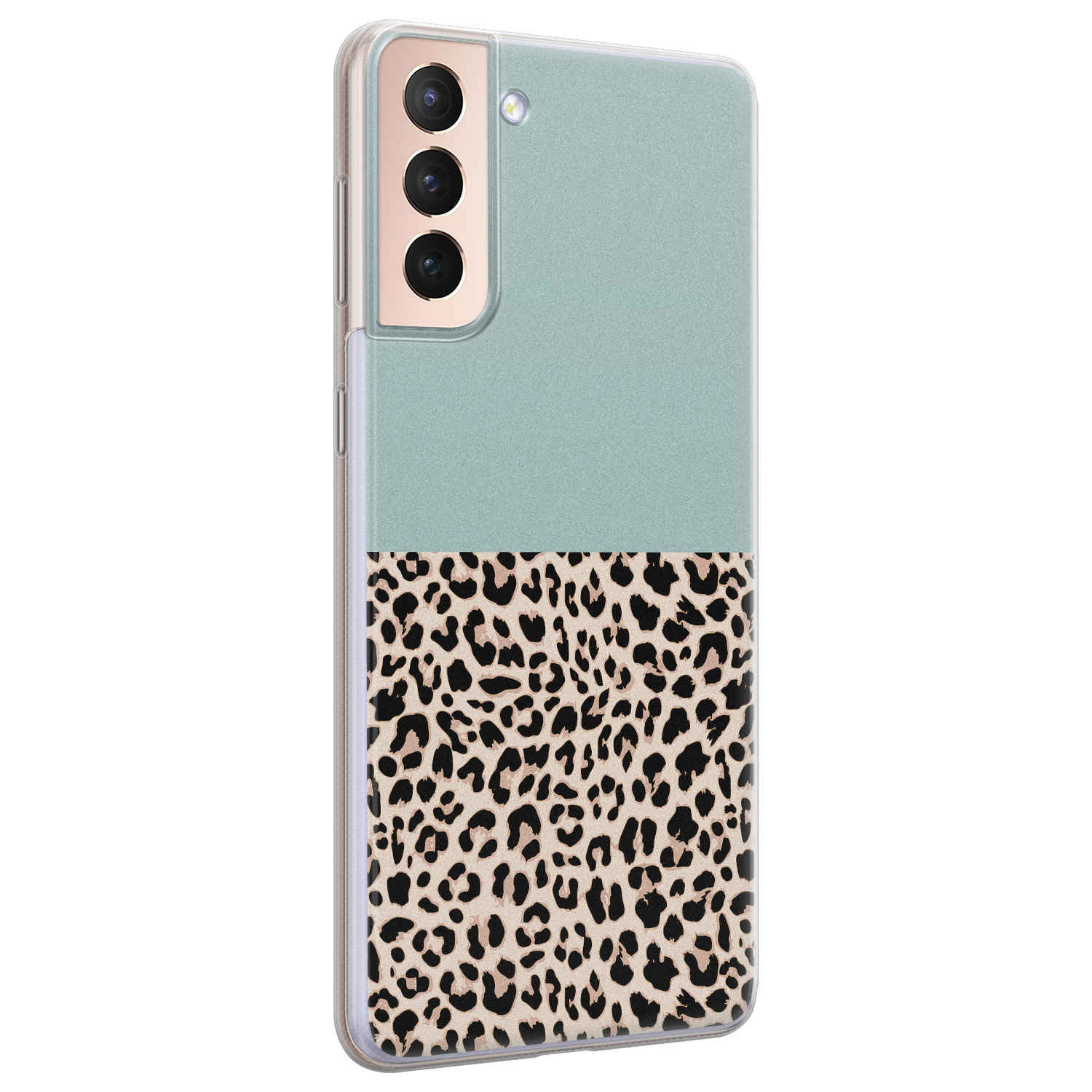 Leuke Telefoonhoesjes Samsung Galaxy S21 siliconen hoesje - Luipaard mint