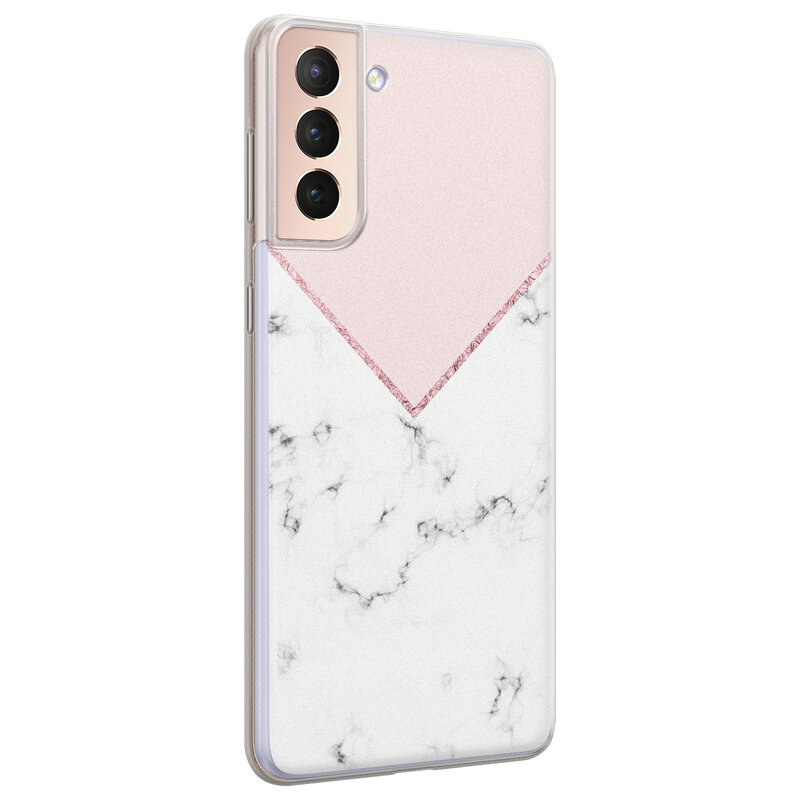 Leuke Telefoonhoesjes Samsung Galaxy S21 siliconen hoesje - Marmer roze grijs