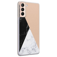 Leuke Telefoonhoesjes Samsung Galaxy S21 siliconen hoesje - Marmer zwart bruin