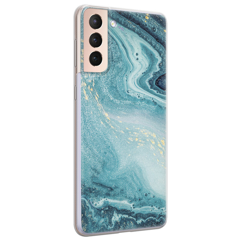 Leuke Telefoonhoesjes Samsung Galaxy S21 Plus siliconen hoesje - Marmer blauw