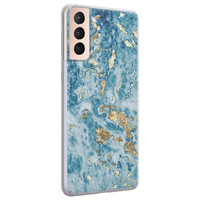 Leuke Telefoonhoesjes Samsung Galaxy S21 Plus siliconen hoesje - Goud blauw marmer