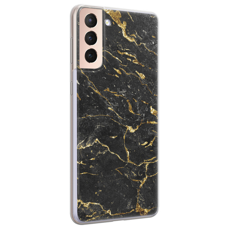 Leuke Telefoonhoesjes Samsung Galaxy S21 Plus siliconen hoesje - Marmer zwart goud