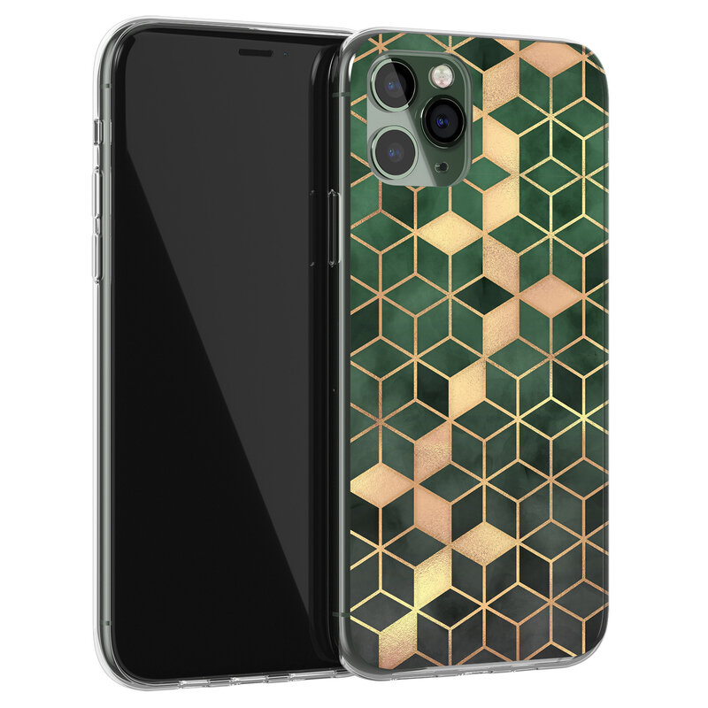 Leuke Telefoonhoesjes iPhone 11 Pro siliconen hoesje - Green cubes