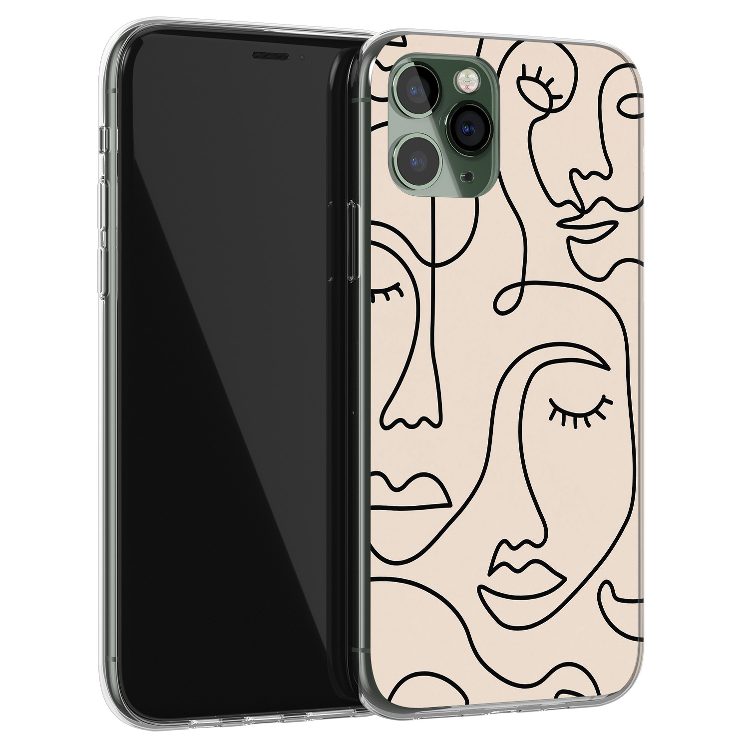 Leuke Telefoonhoesjes iPhone 11 Pro siliconen hoesje - Abstract gezicht lijnen