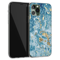 Leuke Telefoonhoesjes iPhone 11 Pro siliconen hoesje - Goud blauw marmer
