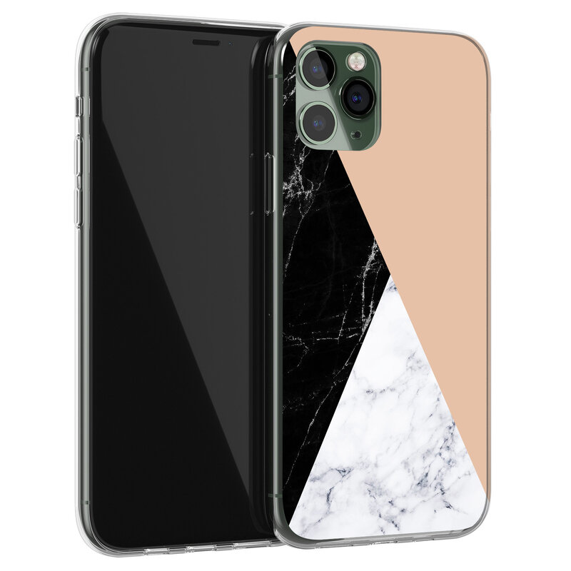 Leuke Telefoonhoesjes iPhone 11 Pro siliconen hoesje - Marmer zwart bruin