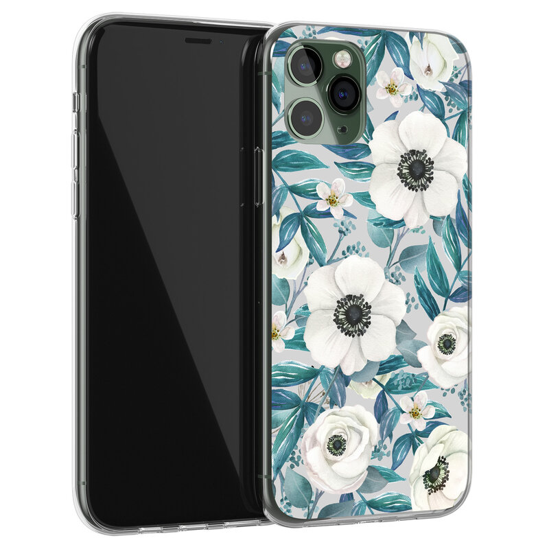 Leuke Telefoonhoesjes iPhone 11 Pro siliconen hoesje - Witte bloemen
