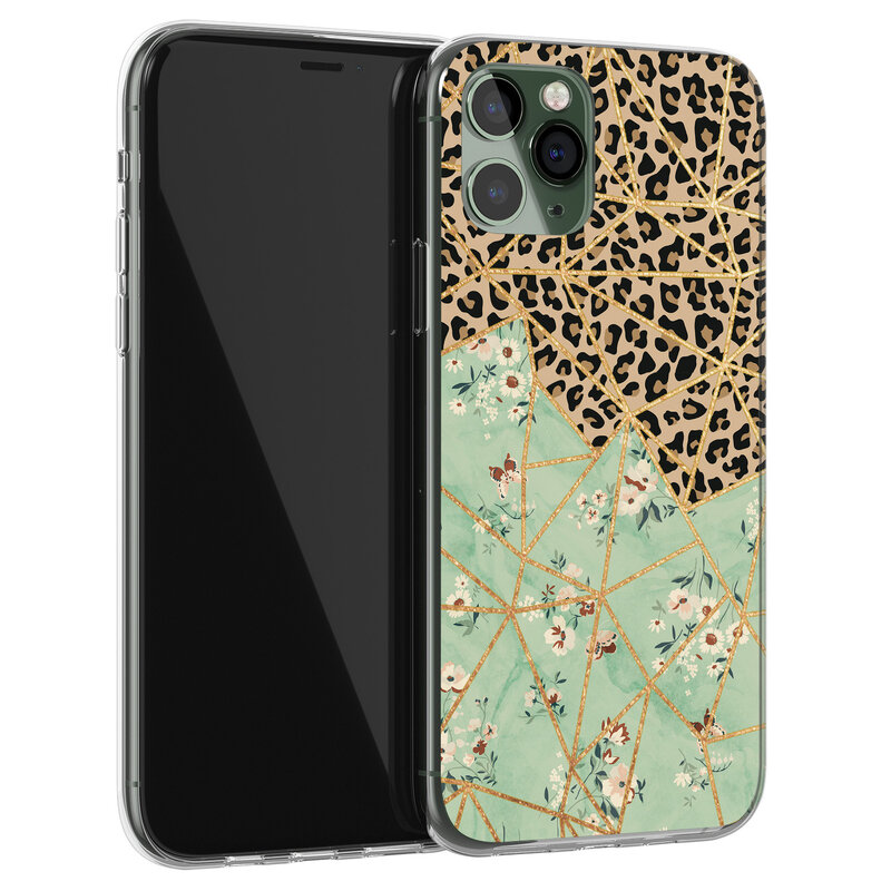 Leuke Telefoonhoesjes iPhone 11 Pro Max siliconen hoesje - Luipaard flower print