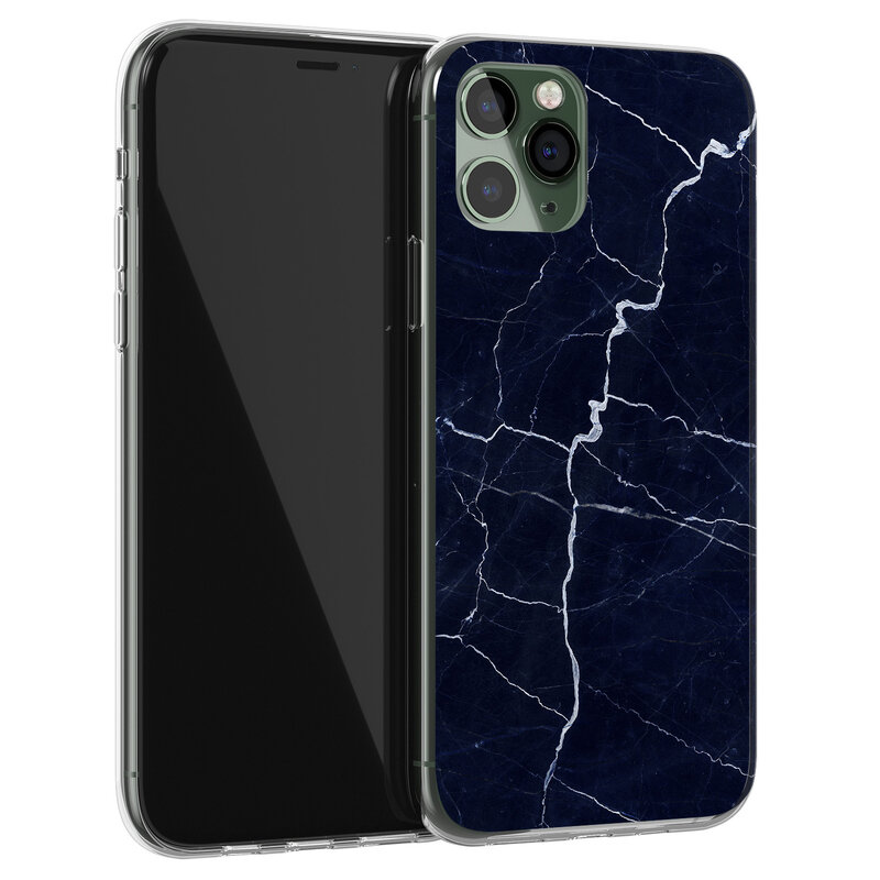 Leuke Telefoonhoesjes iPhone 11 Pro Max siliconen hoesje - Marmer navy blauw