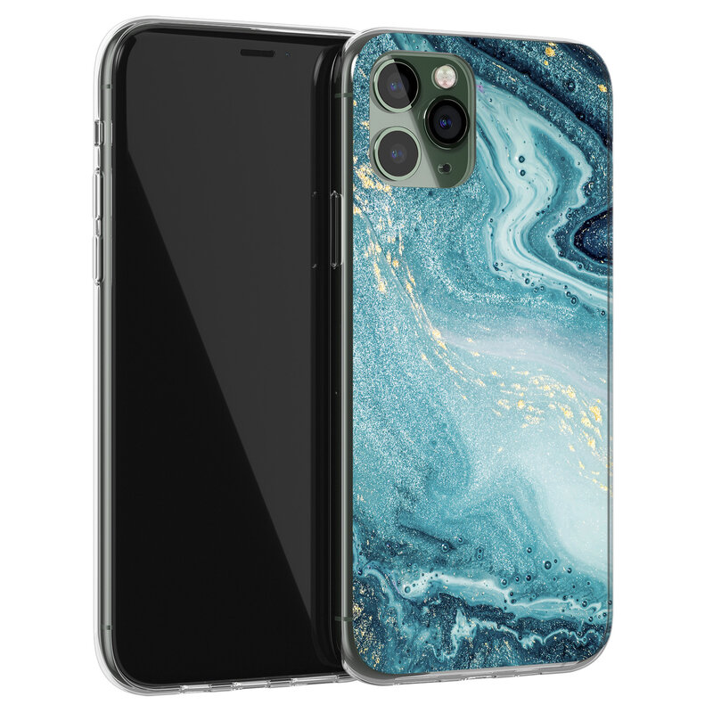 Leuke Telefoonhoesjes iPhone 11 Pro Max siliconen hoesje - Marmer blauw