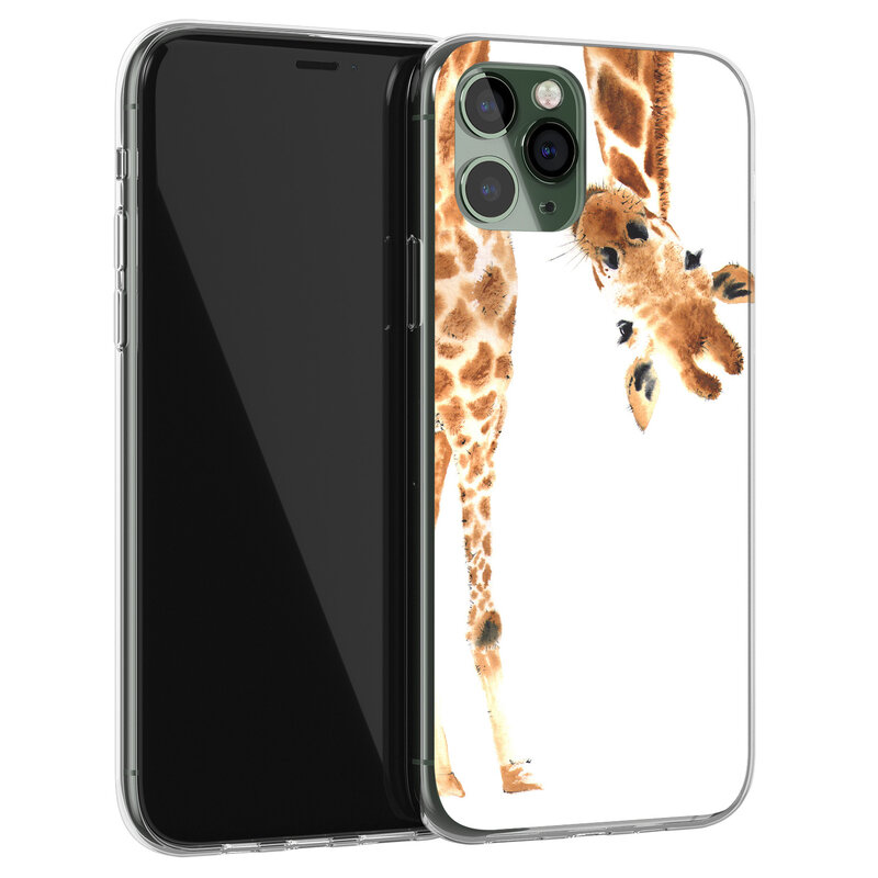 Leuke Telefoonhoesjes iPhone 11 Pro Max siliconen hoesje - Giraffe peekaboo