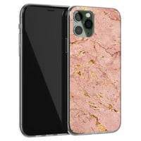 Leuke Telefoonhoesjes iPhone 11 Pro Max siliconen hoesje - Marmer roze goud