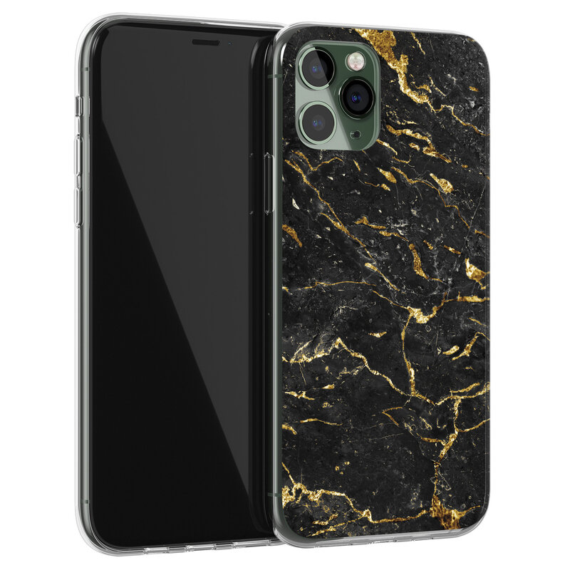 Leuke Telefoonhoesjes iPhone 11 Pro Max siliconen hoesje - Marmer zwart goud