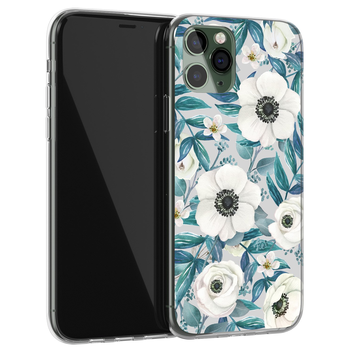 Leuke Telefoonhoesjes iPhone 11 Pro Max siliconen hoesje - Witte bloemen