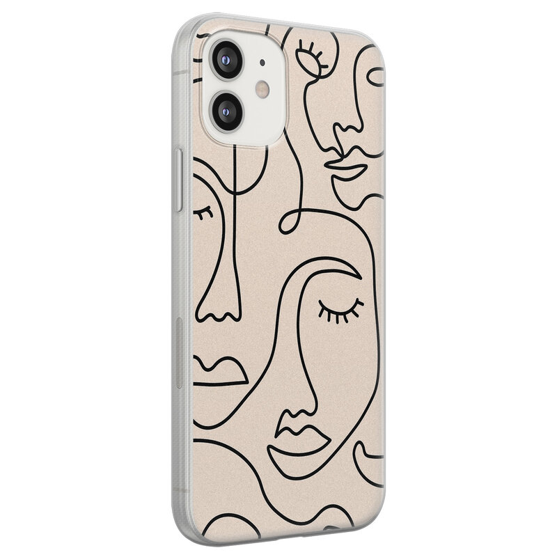 Leuke Telefoonhoesjes iPhone 12 siliconen hoesje - Abstract gezicht lijnen