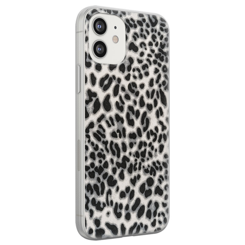 Leuke Telefoonhoesjes iPhone 12 siliconen hoesje - Luipaard grijs