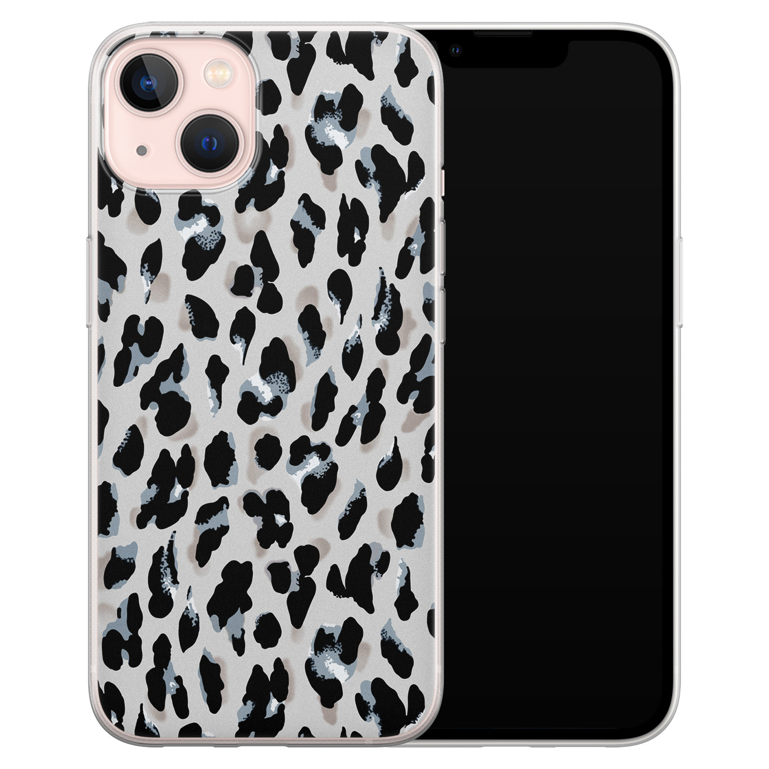 Leuke Telefoonhoesjes iPhone 13 siliconen hoesje - Luipaard grijs