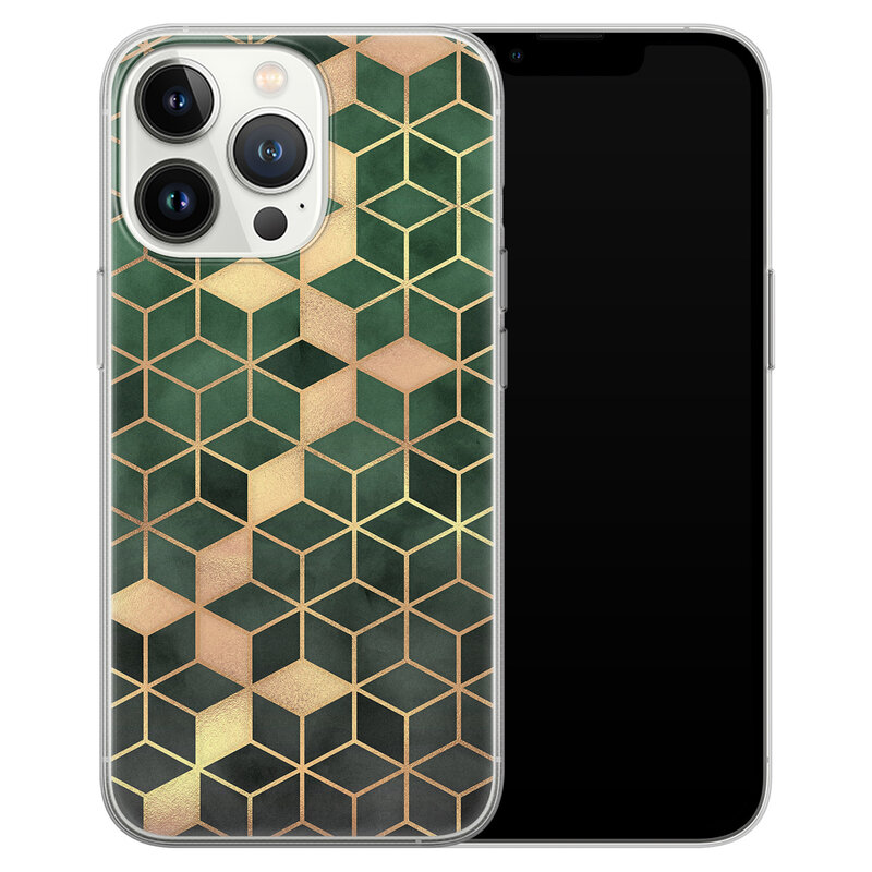 Leuke Telefoonhoesjes iPhone 13 Pro siliconen hoesje - Green cubes