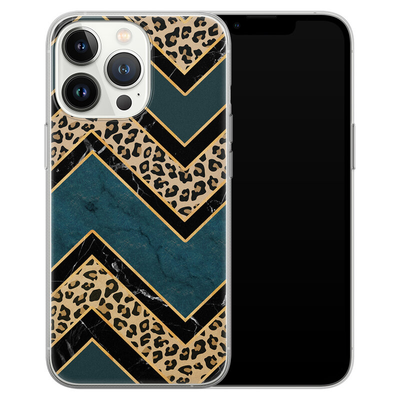 Leuke Telefoonhoesjes iPhone 13 Pro siliconen hoesje - Luipaard zigzag