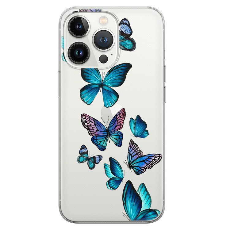 Leuke Telefoonhoesjes iPhone 13 Pro siliconen hoesje - Vlinders blauw