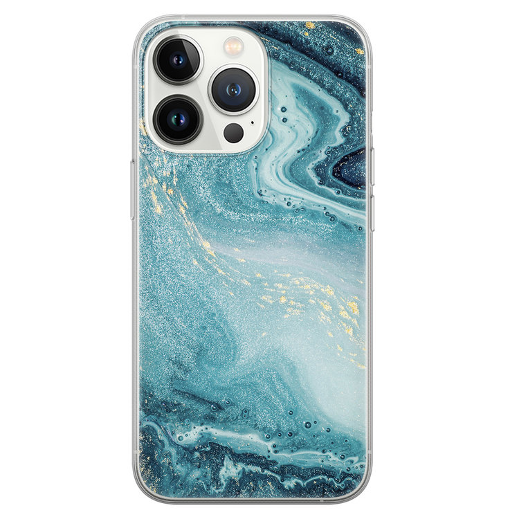 Leuke Telefoonhoesjes iPhone 13 Pro siliconen hoesje - Marmer blauw