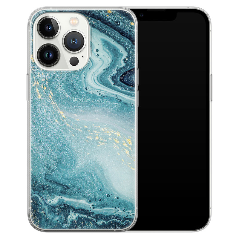 Leuke Telefoonhoesjes iPhone 13 Pro siliconen hoesje - Marmer blauw