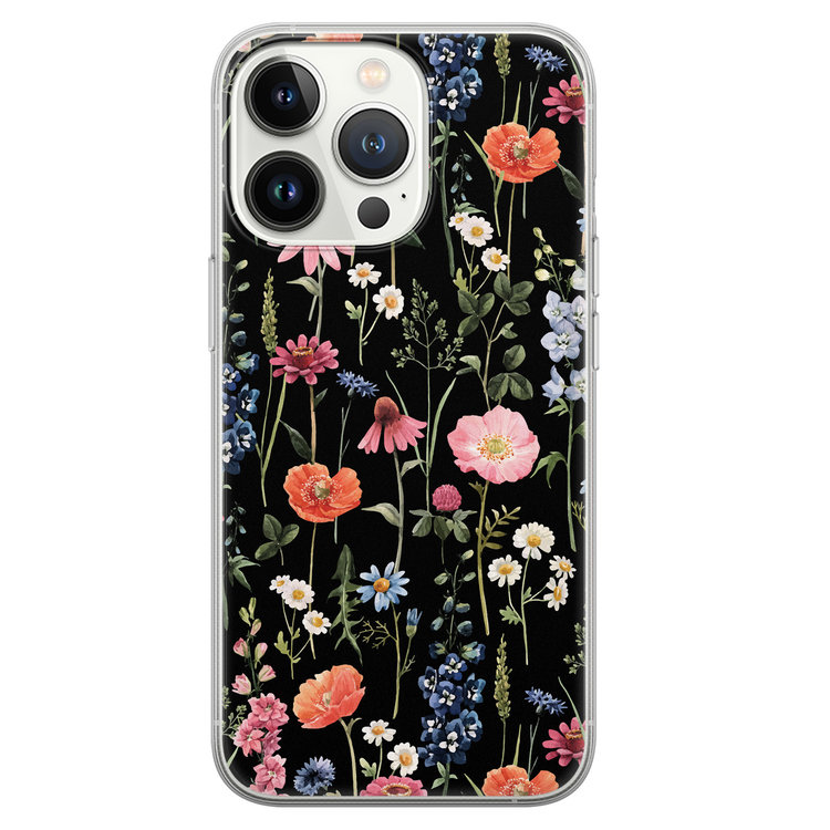 Leuke Telefoonhoesjes iPhone 13 Pro siliconen hoesje - Dark flowers