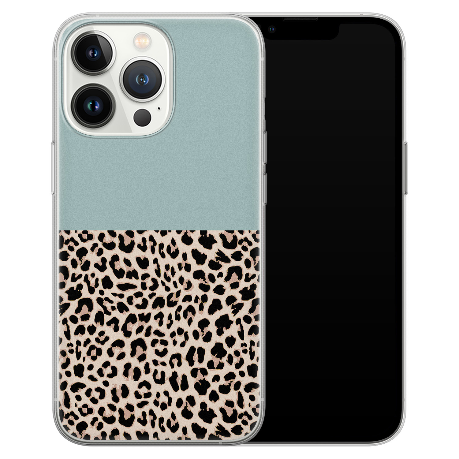 Leuke Telefoonhoesjes iPhone 13 Pro siliconen hoesje - Luipaard mint