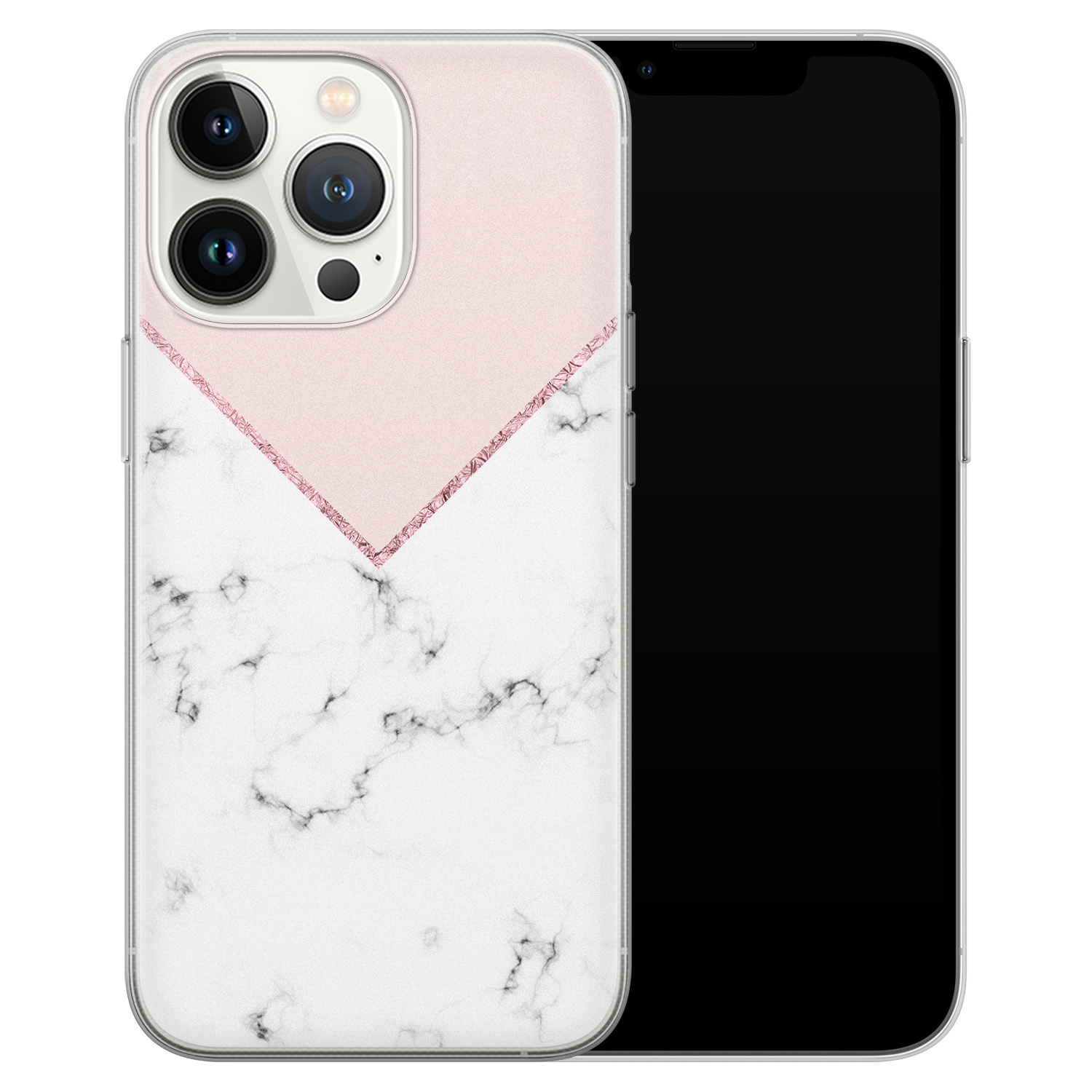 Leuke Telefoonhoesjes iPhone 13 Pro siliconen hoesje - Marmer roze grijs