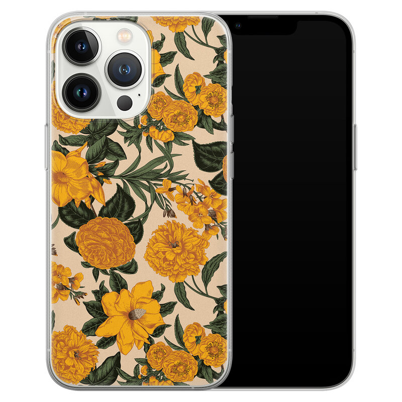 Leuke Telefoonhoesjes iPhone 13 Pro siliconen hoesje - Retro flowers