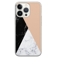 Leuke Telefoonhoesjes iPhone 13 Pro siliconen hoesje - Marmer zwart bruin