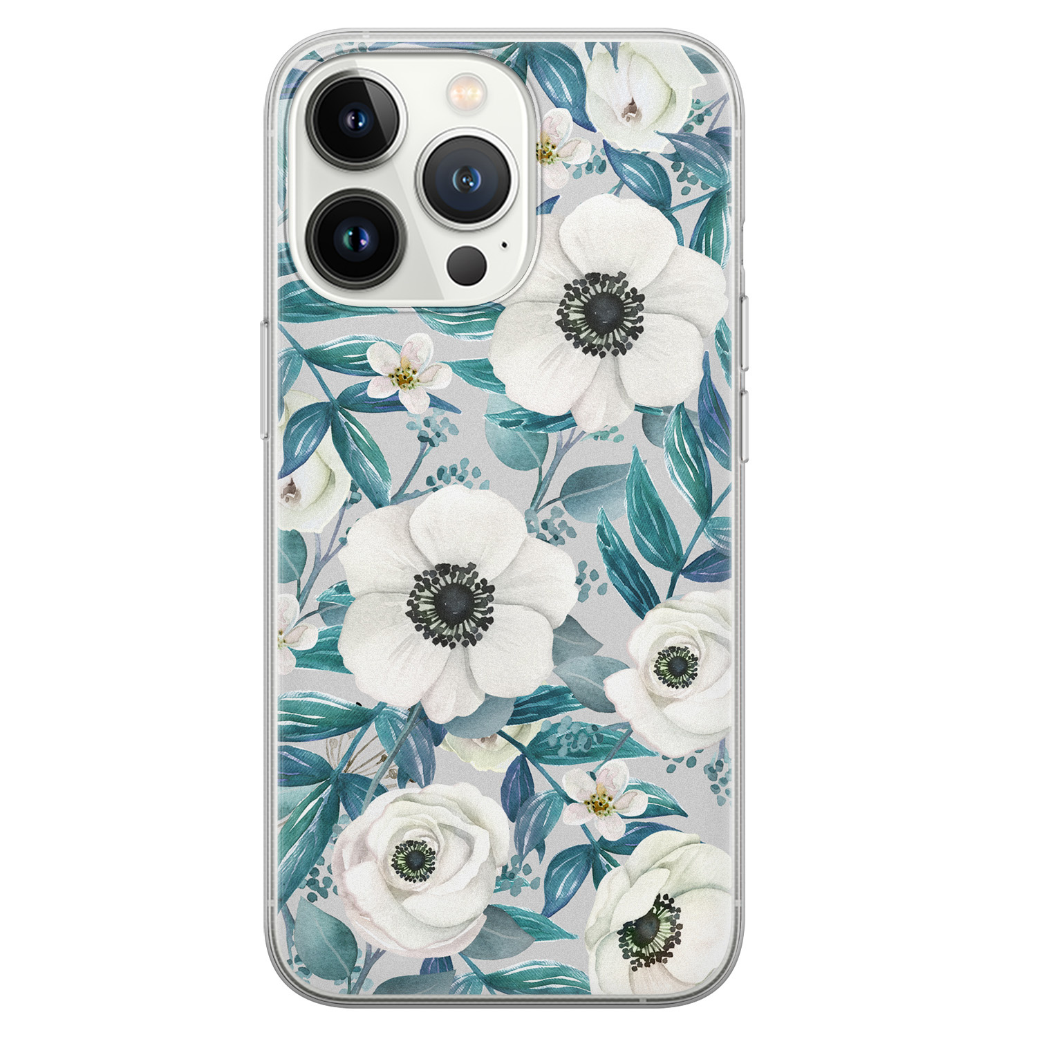 Leuke Telefoonhoesjes iPhone 13 Pro siliconen hoesje - Witte bloemen